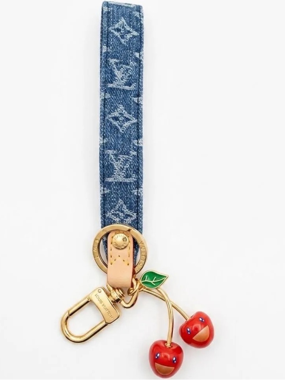 Louis Vuitton x TM Blue Denim Monogram Cherry Key Strap with Gold Hardware